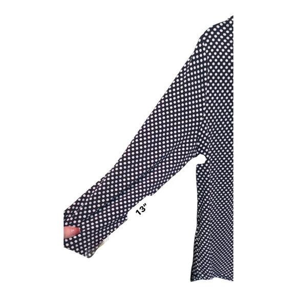 Chico’s Women’s 1 Navy Scoop Neck Cream Polka Dot 3/4 Sleeve Loose Tunic Top - Picture 9 of 10